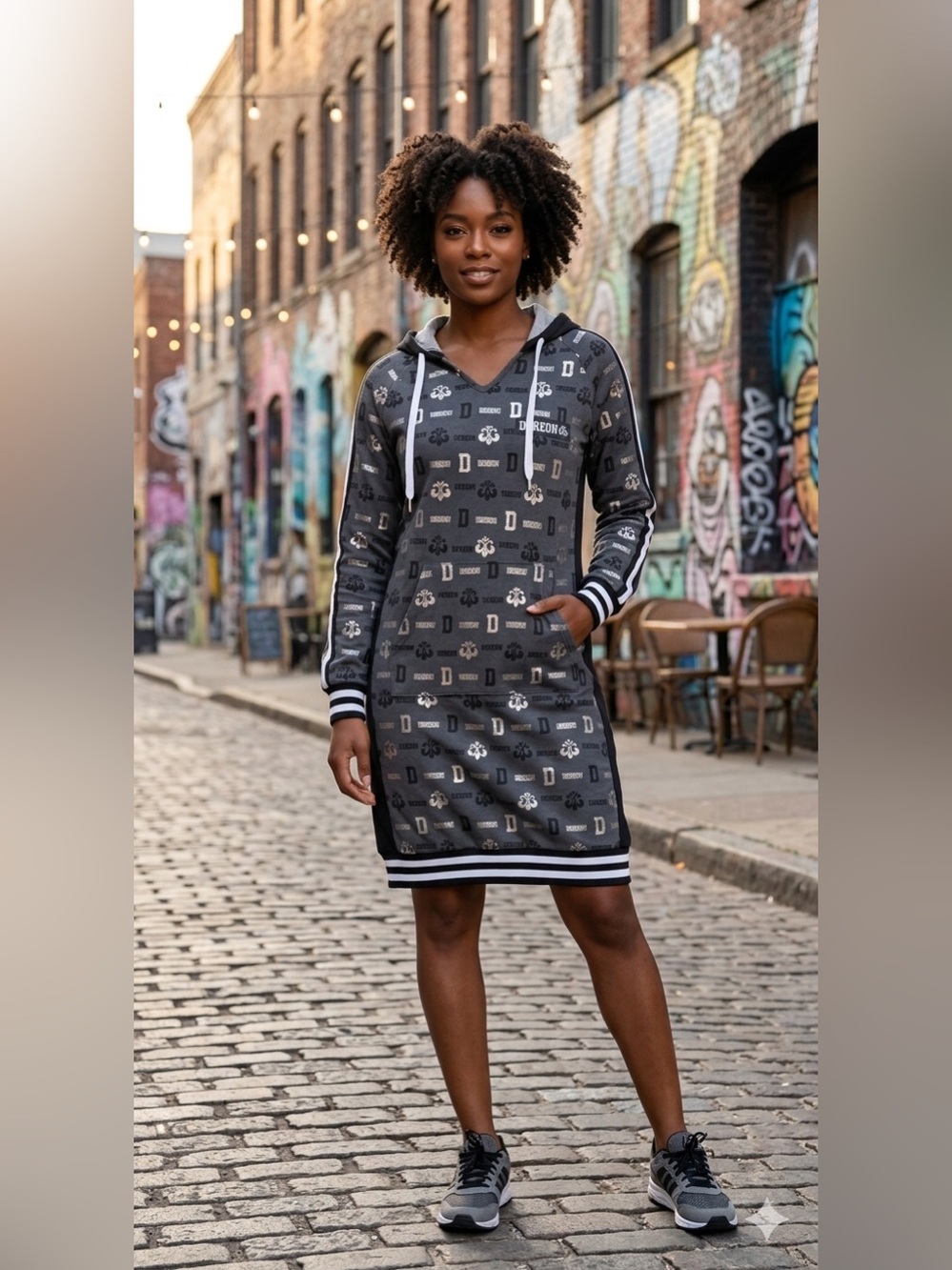 Dereon NWT by Beyoncé hoodie
dress features a bold all-over
monogram Y2K sz M